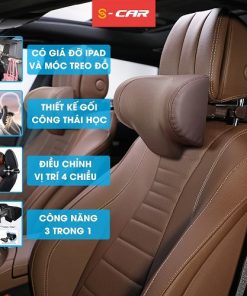 Gối tựa đầu ô tô Công thái học BULUBY T1, điều chỉnh vị trí 4 chiều, có Giá đỡ điện thoại và móc treo ở hàng ghế sau